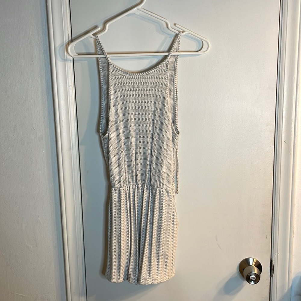 White and gray romper with pockets